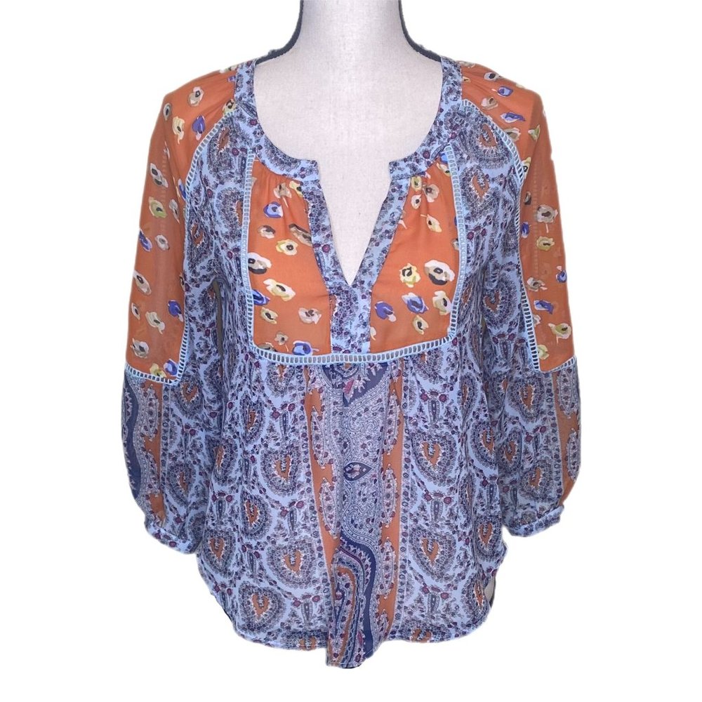 Love Fire Patterned Pullover Long Sleeve Blouse/Shirt Size XS
